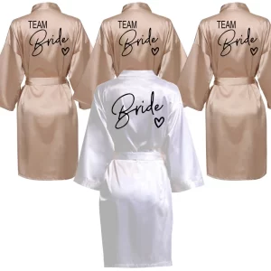 Wedding Party Team Bride Robe With Black Letters Kimono Satin Pajamas Bridesmaid Bathrobe
