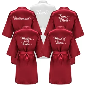 Burgundy Red Wedding Robe Bridesmaid Bridal Party Gift Kimono Satin Robe